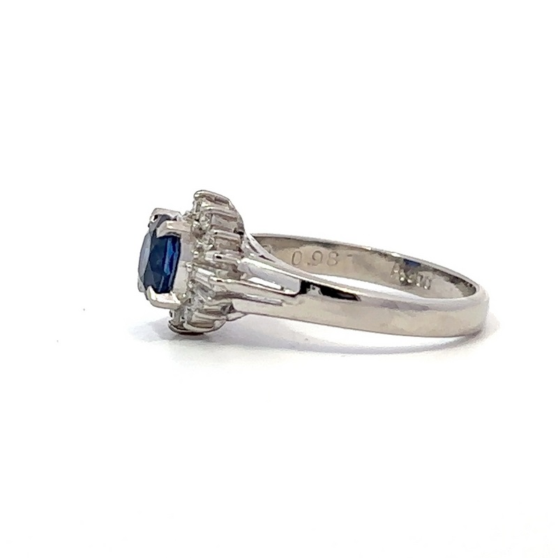 Estate Platinum Blue Sapphire And Diamond Ring